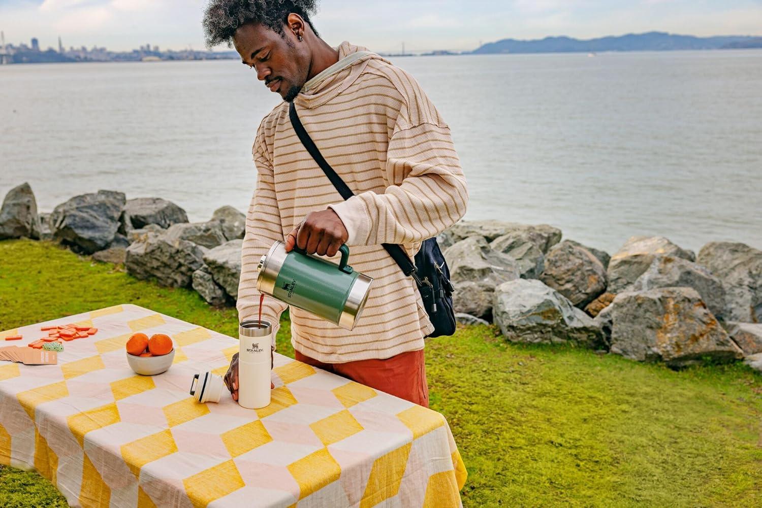 imageSTANLEY Classic StayHot French Press Coffee Maker 48 oz 5 Minute Brew 4 Hours Hot Mesh Filter for Coffee Grounds Insulated Stainless Steel French Press BPAFree Hammertone GreenHammertone Green