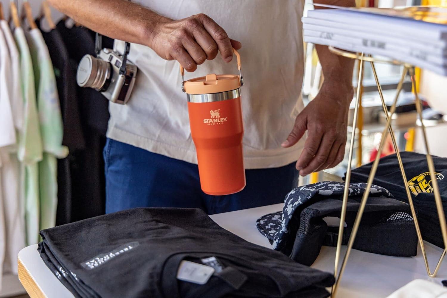 imageSTANLEY IceFlow 20 Flip Straw Tumbler with Handle 30 oz Twist On Lid and Flip Up Straw Leak Resistant Water Bottle Insulated Stainless Steel BPAFree HydrangeaTigerlily