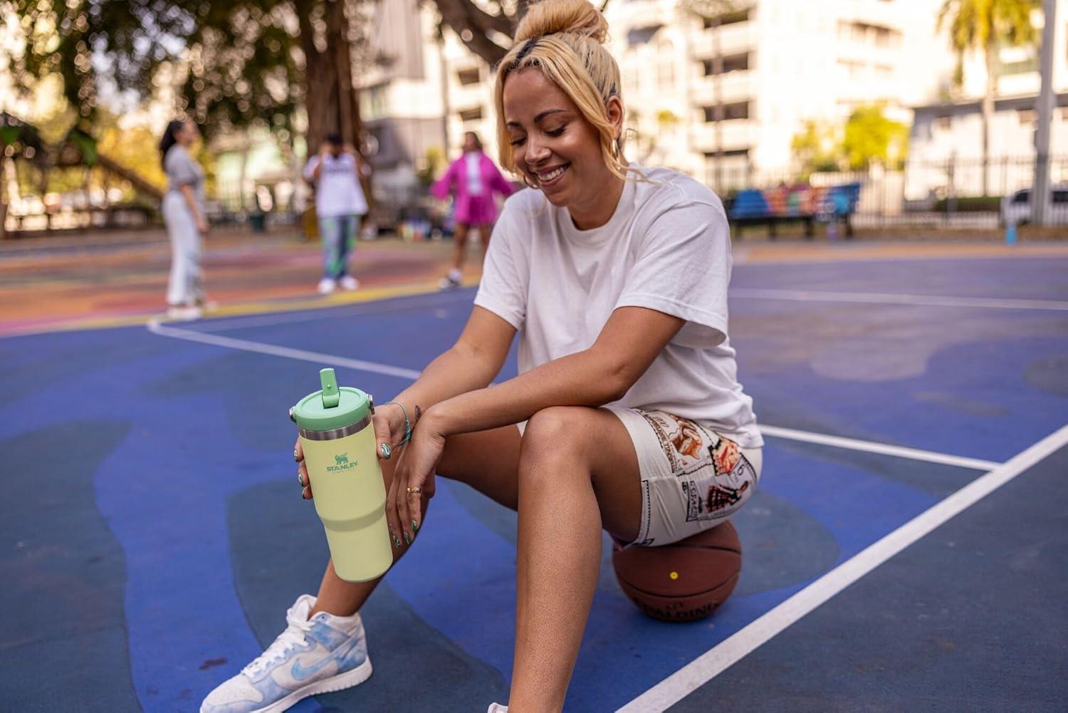 imageSTANLEY IceFlow 20 Flip Straw Tumbler with Handle 30 oz Twist On Lid and Flip Up Straw Leak Resistant Water Bottle Insulated Stainless Steel BPAFree HydrangeaCitron