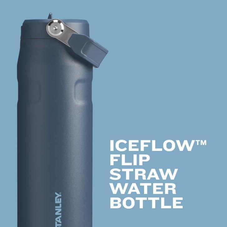 imageSTANLEY IceFlow Flip Straw 20 Water Bottle 24 OZ BuiltIn Straw with Larger Opening Lightweight ampamp LeakResistant Insulated Stainless Steel BPAFree Black 20Exclusive Blue Cactus