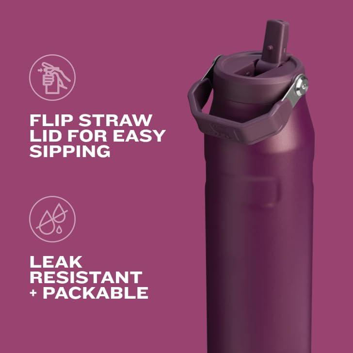 imageSTANLEY IceFlow Flip Straw 20 Water Bottle 24 OZ BuiltIn Straw with Larger Opening Lightweight ampamp LeakResistant Insulated Stainless Steel BPAFree Black 20Tigerlily Plum