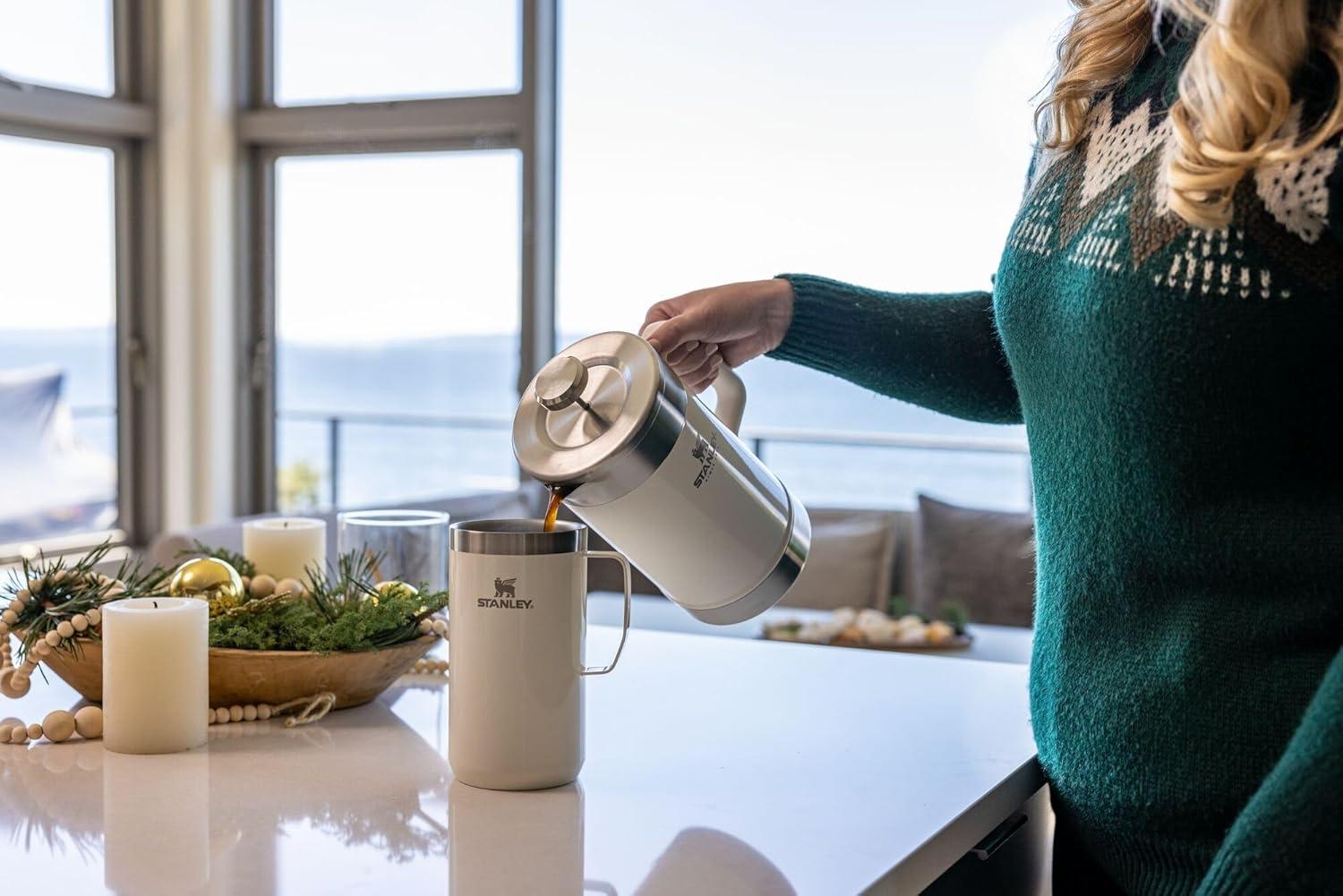 imageSTANLEY StayHot Camp Mug 24 oz Press Fit Drink Through Lid Cup for Coffee Tea and Drinks Insulated Stainless Steel Coffee Mug BPAFree Cream Gloss