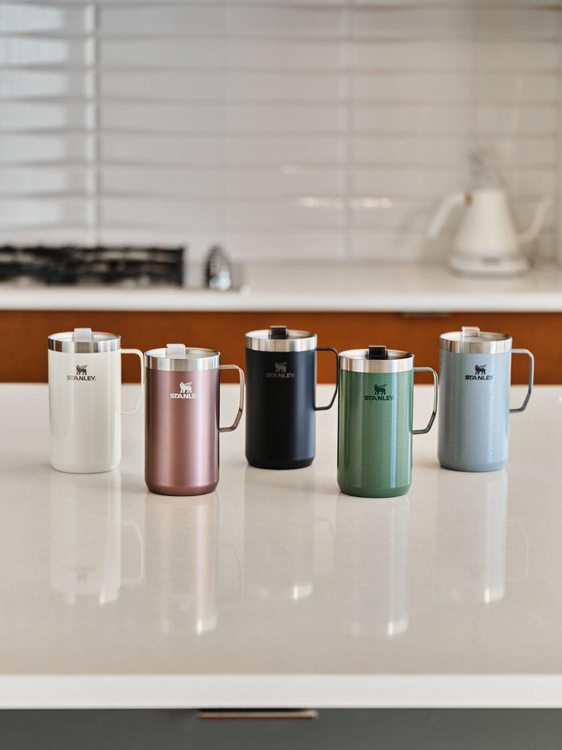 imageSTANLEY StayHot Camp Mug 24 oz Press Fit Drink Through Lid Cup for Coffee Tea and Drinks Insulated Stainless Steel Coffee Mug BPAFree Cream Gloss