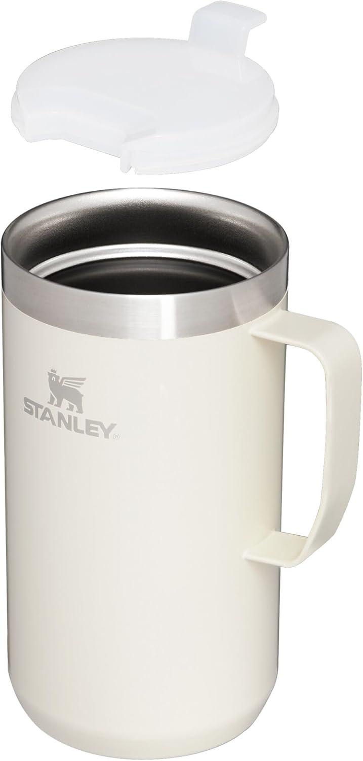 imageSTANLEY StayHot Camp Mug 24 oz Press Fit Drink Through Lid Cup for Coffee Tea and Drinks Insulated Stainless Steel Coffee Mug BPAFree Cream Gloss
