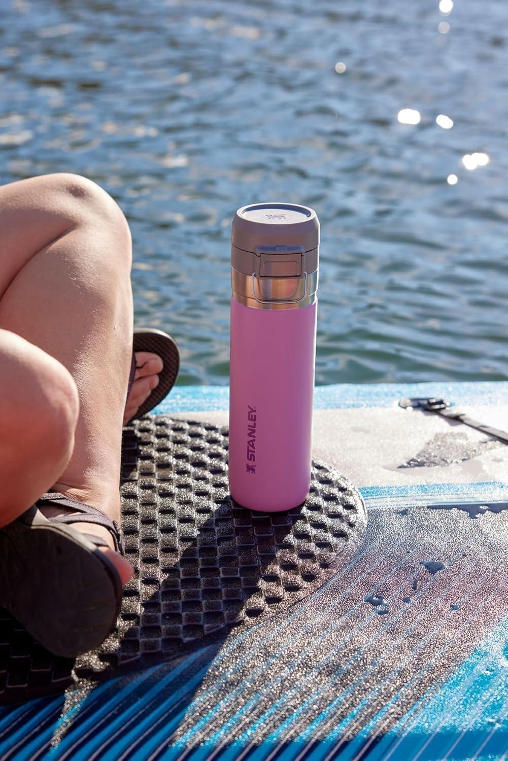 imageStanley Quick Flip GO Water Bottle 24 oz Push Button Lid Leakproof and Packable for Travel and Sports Insulated Stainless Steel BPAFree AzureLilac 20