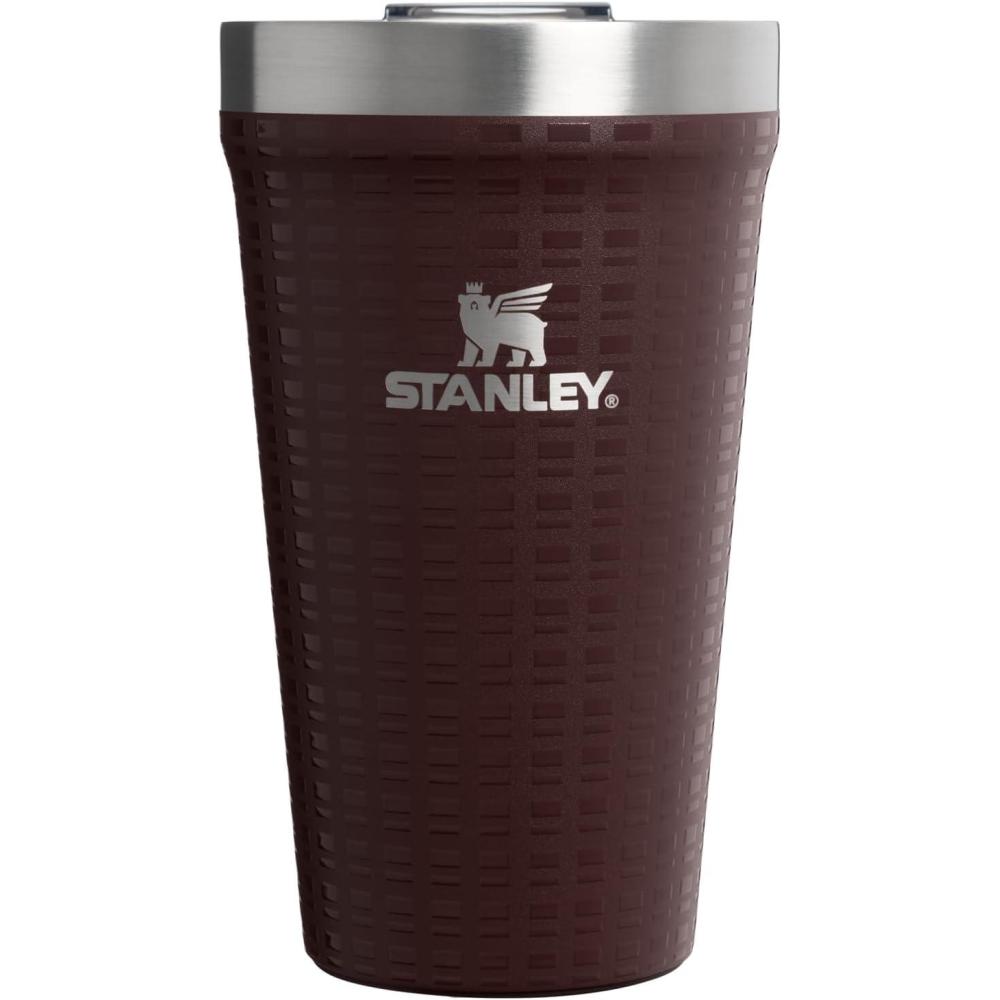 imageSTANLEY Everyday Tumbler 16 oz  Press Fit Drink Through Lid  Beverage Coffee and Cocktail Cup  Insulated Stainless Steel Wine Glass  BPAFree  Twilight Gold PVDMahogany Grid