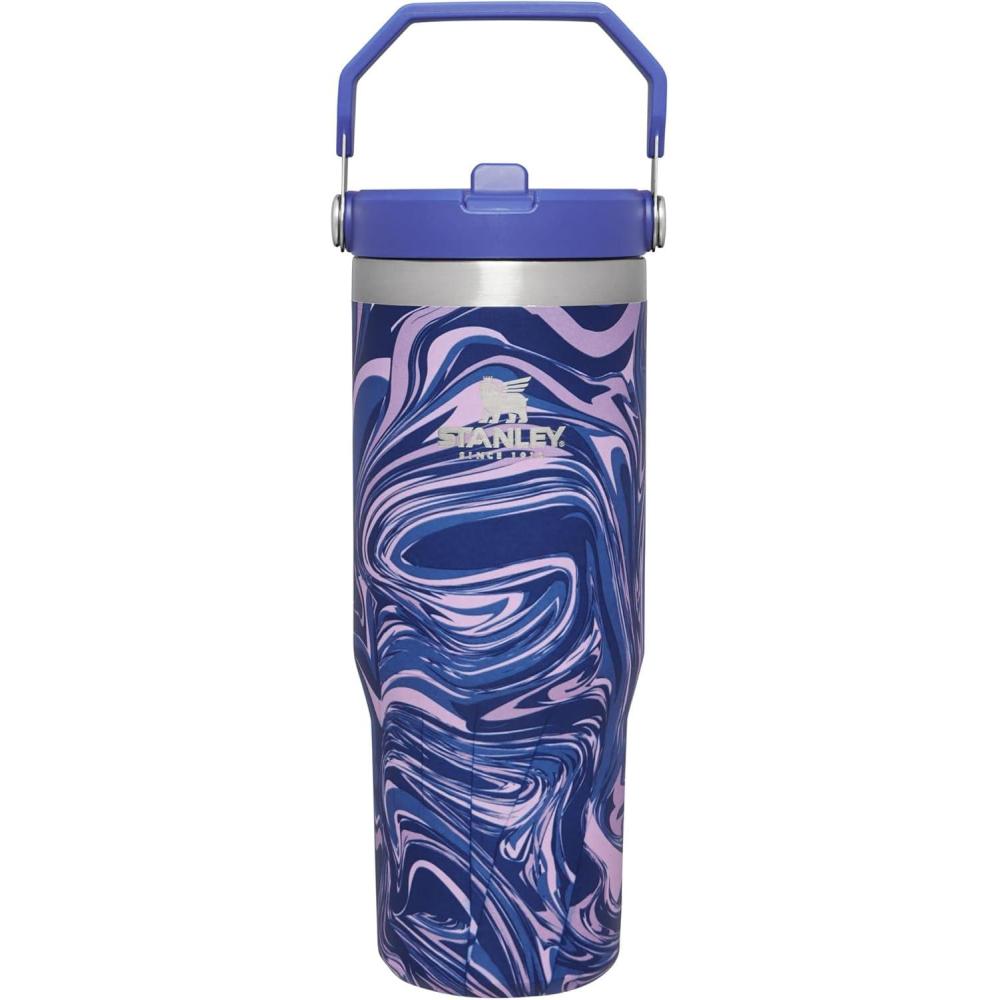 imageSTANLEY IceFlow 20 Flip Straw Tumbler with Handle 30 oz Twist On Lid and Flip Up Straw Leak Resistant Water Bottle Insulated Stainless Steel BPAFree HydrangeaIris Swirl