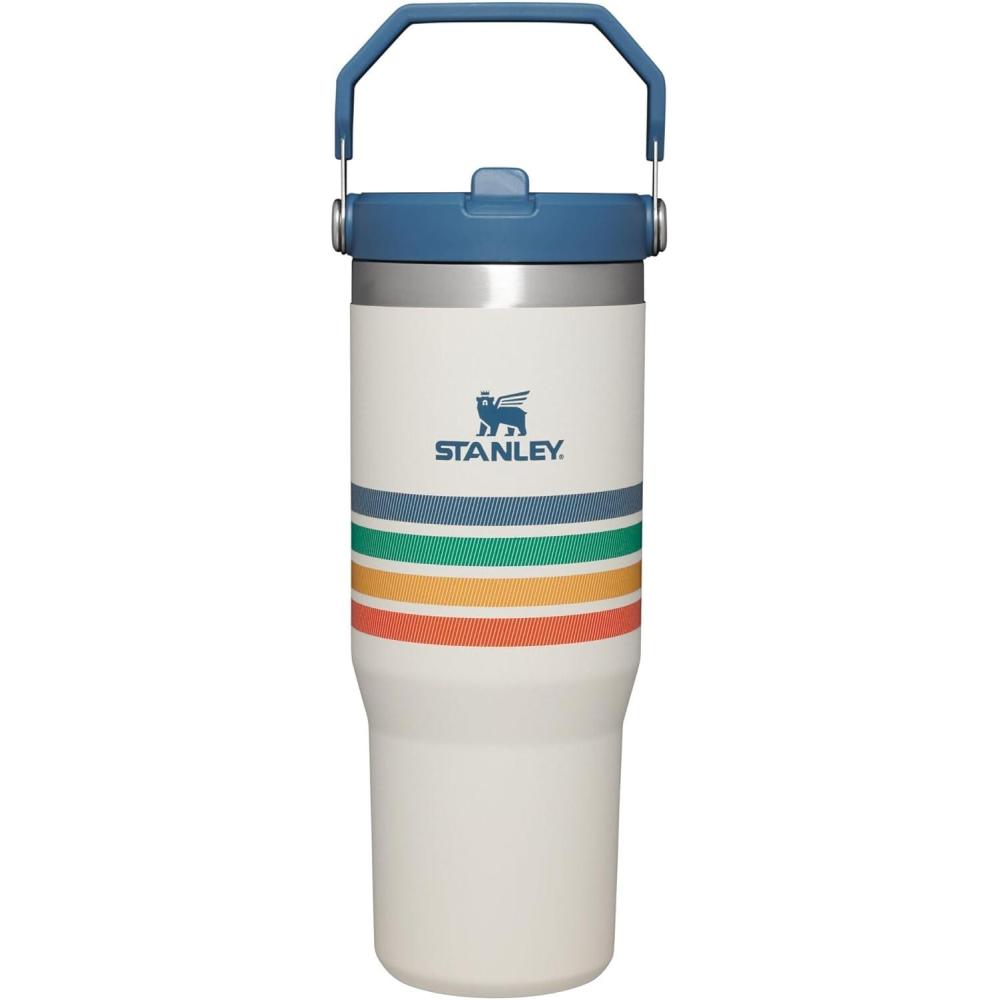 imageSTANLEY IceFlow 20 Flip Straw Tumbler with Handle 30 oz Twist On Lid and Flip Up Straw Leak Resistant Water Bottle Insulated Stainless Steel BPAFree HydrangeaCream Stripe