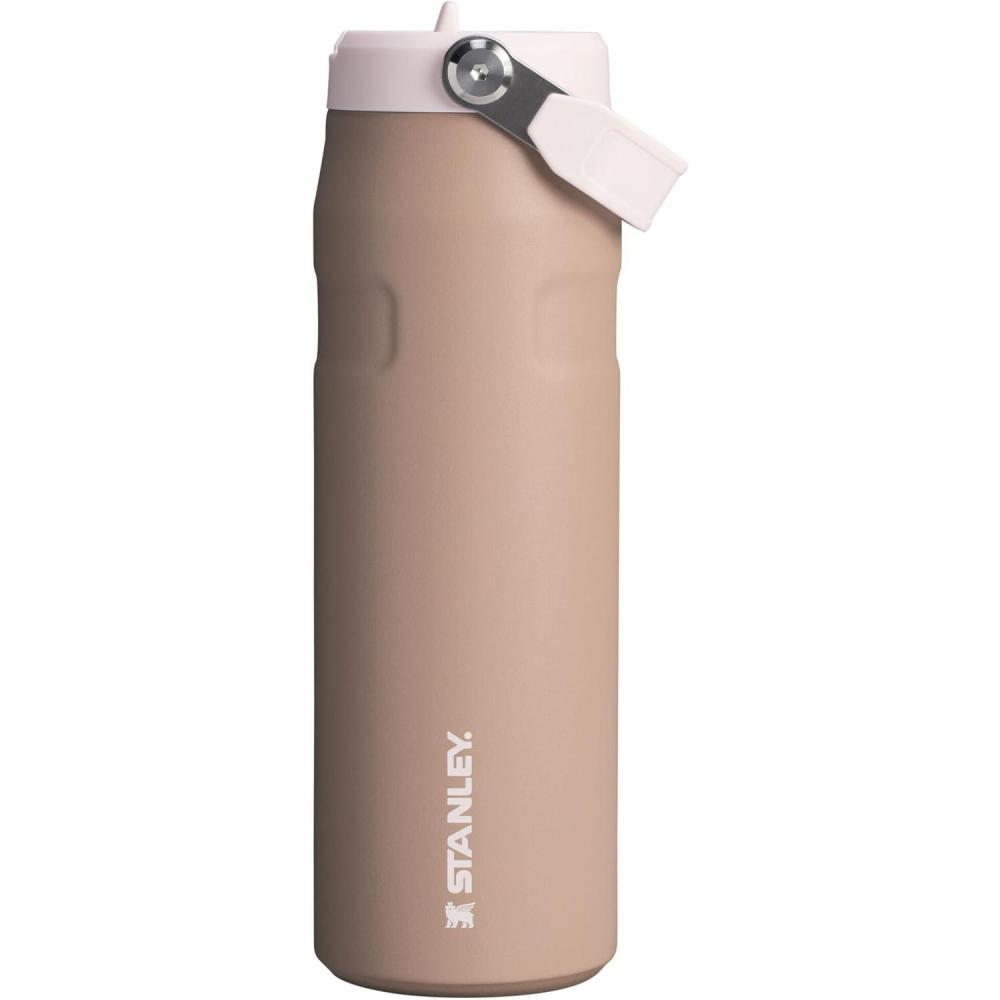 imageSTANLEY IceFlow Flip Straw 20 Water Bottle 24 OZ  BuiltIn Straw with Larger Opening  Lightweight ampamp LeakResistant  Insulated Stainless Steel  BPAFree  Black 20Almond Rose