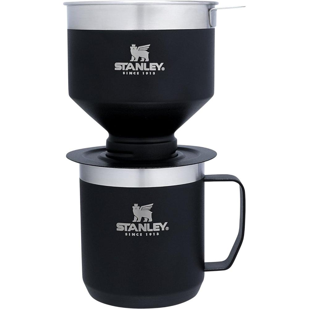 imageSTANLEY Perfect Brew Pour Over Set  12 oz Camp Mug with Lid Included  Drip Coffee Maker with Reusable Filter  Insulated Stainless Steel  BPAFree  Hammertone GreenMatte Black
