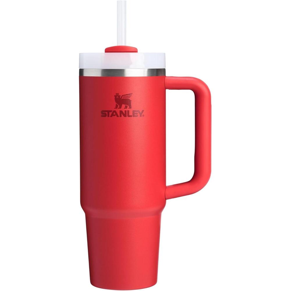 imageSTANLEY Quencher H20 Tumbler with Handle and Straw 30 oz  Flowstate 3Position Lid  Cup Holder Compatible for Travel  Insulated Stainless Steel Cup  BPAFree  Rose Quartz 20Chili Red