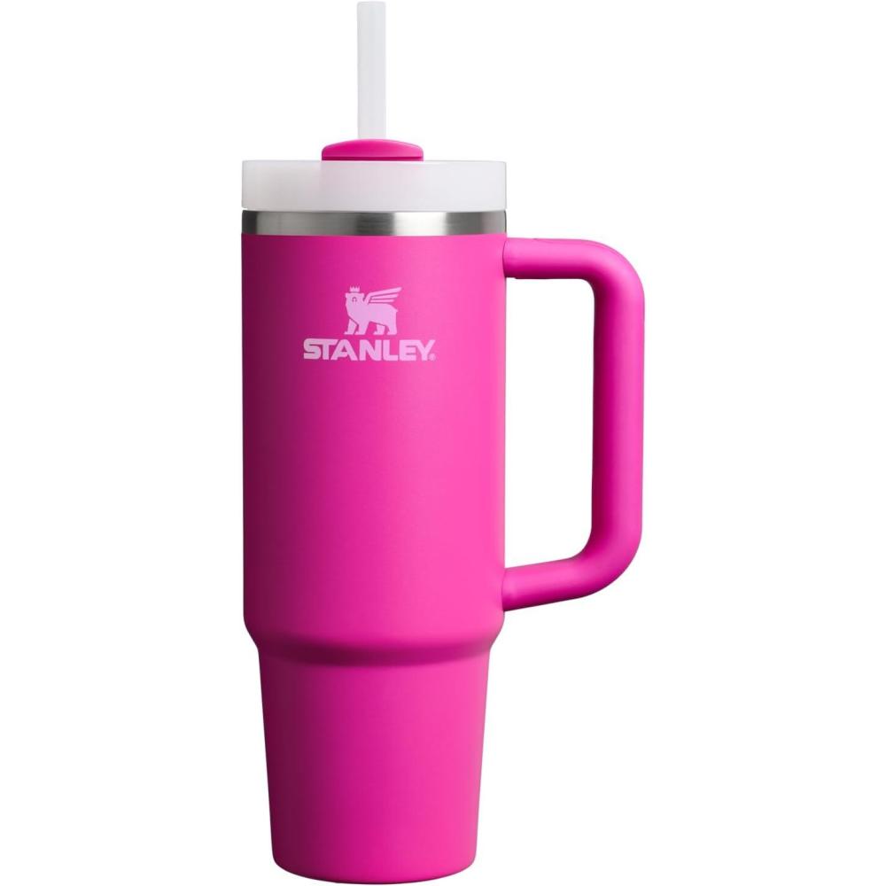 imageSTANLEY Quencher H20 Tumbler with Handle and Straw 30 oz  Flowstate 3Position Lid  Cup Holder Compatible for Travel  Insulated Stainless Steel Cup  BPAFree  Rose Quartz 20Violet Blossom