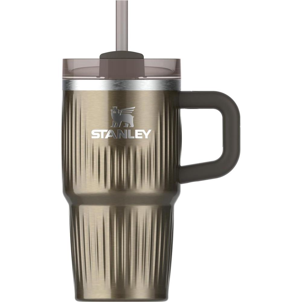 imageSTANLEY Quencher H20 Tumbler with Handle and Straw 30 oz  Flowstate 3Position Lid  Cup Holder Compatible for Travel  Insulated Stainless Steel Cup  BPAFree  Rose Petal ShimmerFluted Gunmetal Shine
