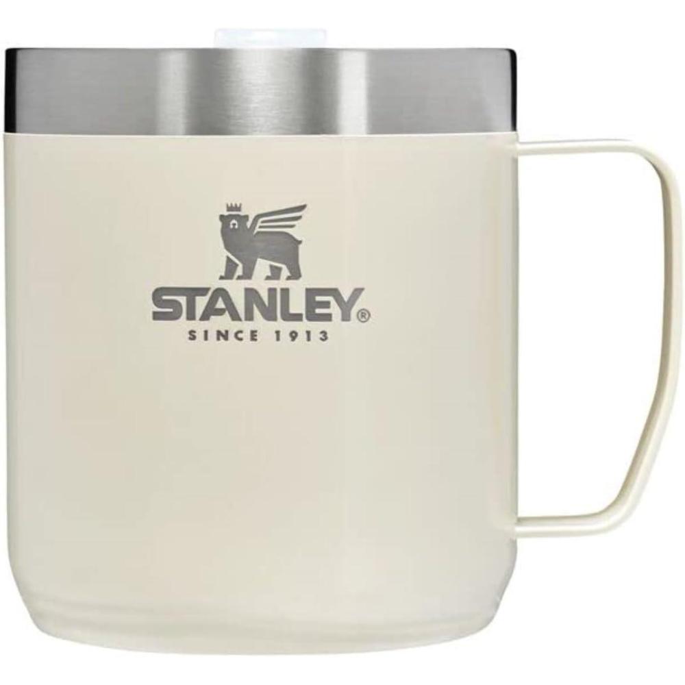 imageSTANLEY StayHot Camp Mug 12 oz Press Fit Drink Through Lid Cup for Coffee Tea and Drinks Insulated Stainless Steel Coffee Mug BPAFree Cream Gloss