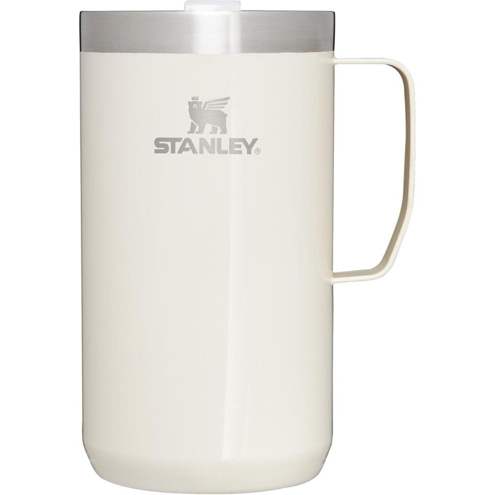 imageSTANLEY StayHot Camp Mug 24 oz  Press Fit Drink Through Lid  Cup for Coffee Tea and Drinks  Insulated Stainless Steel Coffee Mug  BPAFree  Cream Gloss