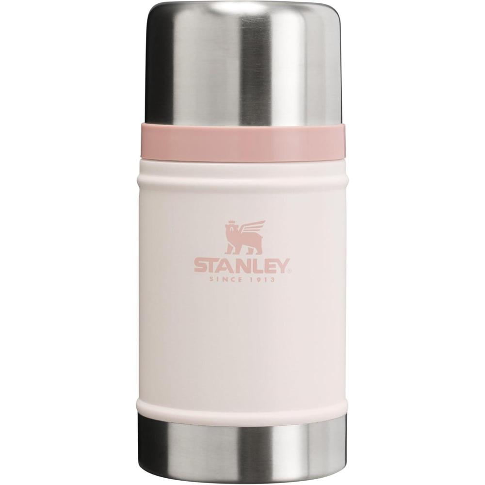 imageSTANLEY Vacuum Insulated Large Food Jar 188 Stainless Steel Food Jar for Cold and Hot Food Soup Thermos with Leak Proof Lid Doubles as Cup Wide Mouth Food ThermosRose Quartz