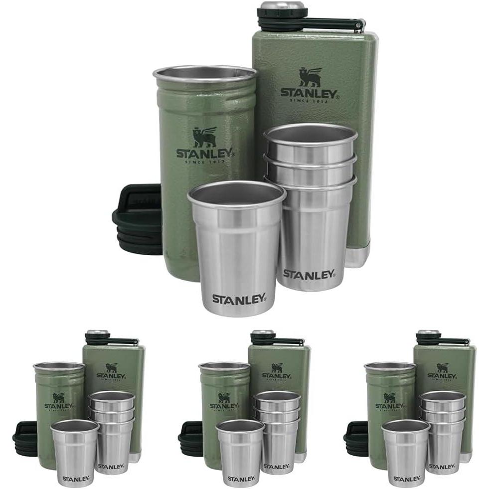 imageStanley Adventure PreParty and Nesting Shot Glass Set  8 oz Leakproof Hip Flask  4 Shot Glasses in Travel Carrying Case  Insulated Stainless Steel Liquor  BPAFree  Hammertone GreenHammertone Green
