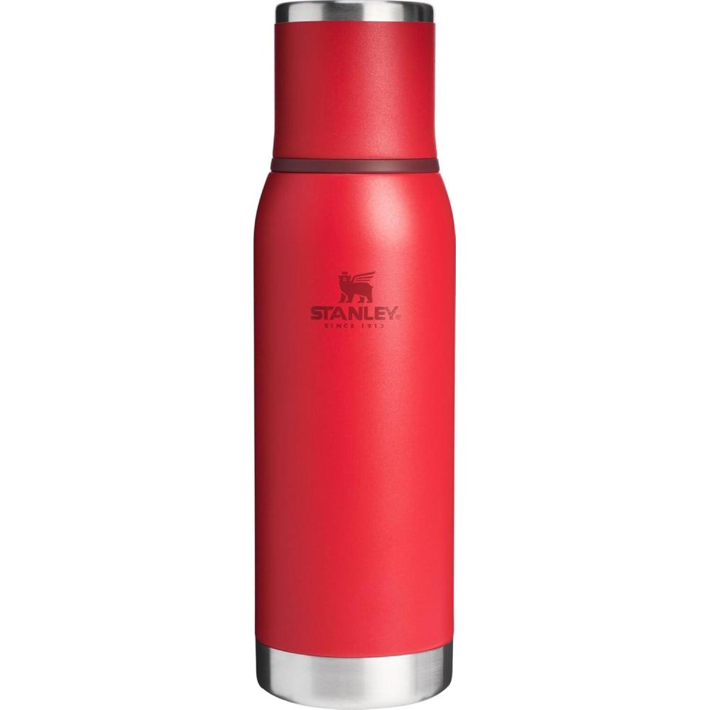 imageStanley AdventureToGo Vacuum Bottle 11 qt  Wide Mouth wLeakproof Cup Lid  Keep Drinks Hot or Cold  Packable for Travel  Insulated Stainless Steel Thermal Bottle  BPAFree  Hammertone GreenChili Red