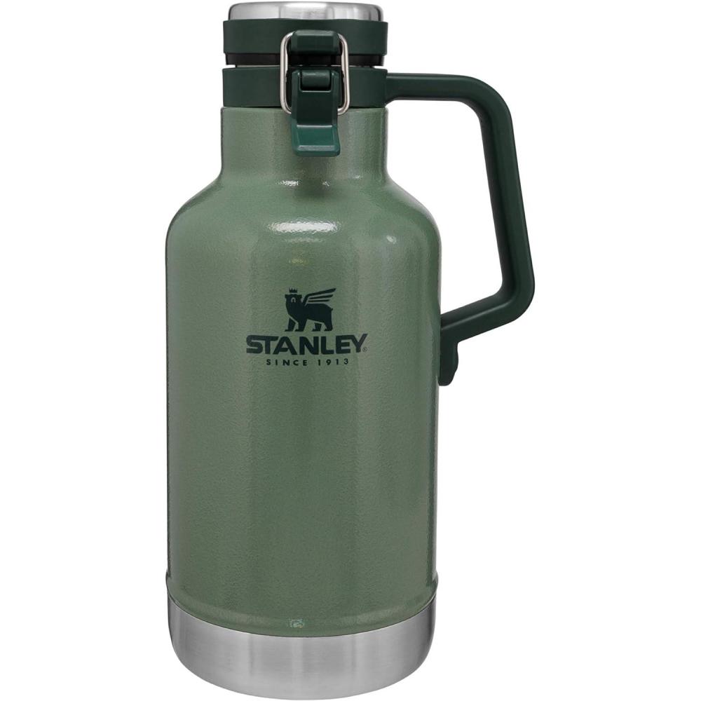 imageStanley Classic EasyPour Growler 64 oz  Keeps Beer Cold or Coffee Hot  Leakproof Steel Lined Lid and Easy to Carry Handle  Insulated Stainless Steel  BPAFree  GreenGreen