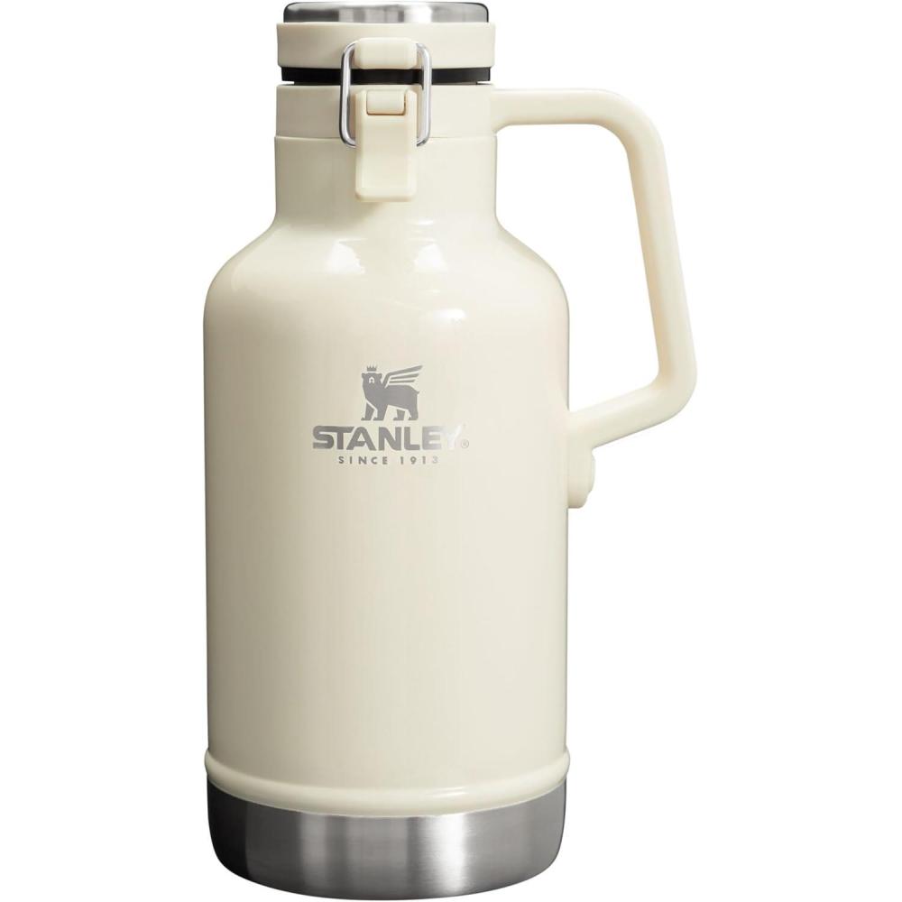 imageStanley Classic EasyPour Growler 64 oz  Keeps Beer Cold or Coffee Hot  Leakproof Steel Lined Lid and Easy to Carry Handle  Insulated Stainless Steel  BPAFree  GreenCream Gloss