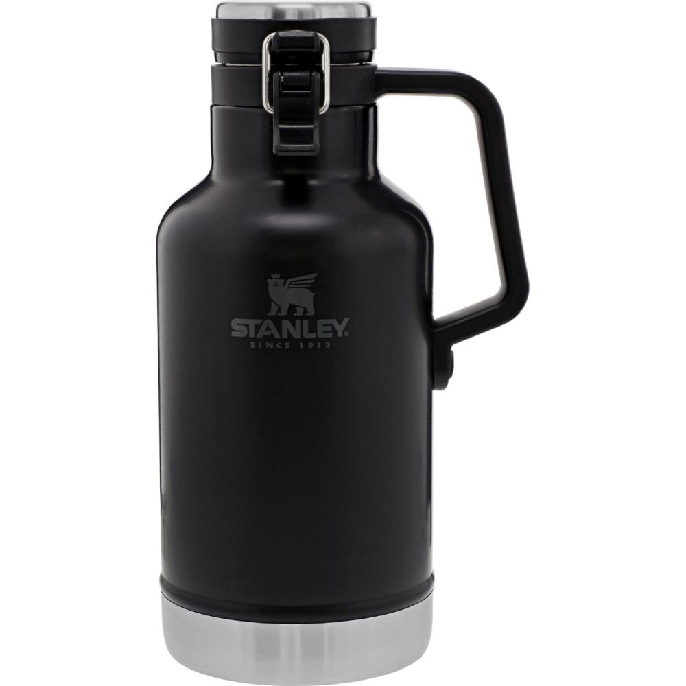 imageStanley Classic EasyPour Growler 64 oz Keeps Beer Cold or Coffee Hot Leakproof Steel Lined Lid and Easy to Carry Handle Insulated Stainless Steel BPAFree GreenMatte Black