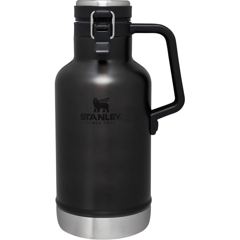 imageStanley Classic EasyPour Growler 64 oz  Keeps Beer Cold or Coffee Hot  Leakproof Steel Lined Lid and Easy to Carry Handle  Insulated Stainless Steel  BPAFree  GreenCharcoal Glow