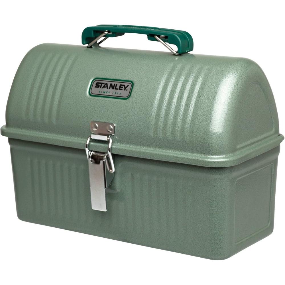 imageStanley Classic Lunch Box 55 qt Vintage Metal Lunchbox Durable Meal Container with Handle and Latch Stores Food Drinks Thermos Water Bottle Hammer Tone GreenHammer Tone Green