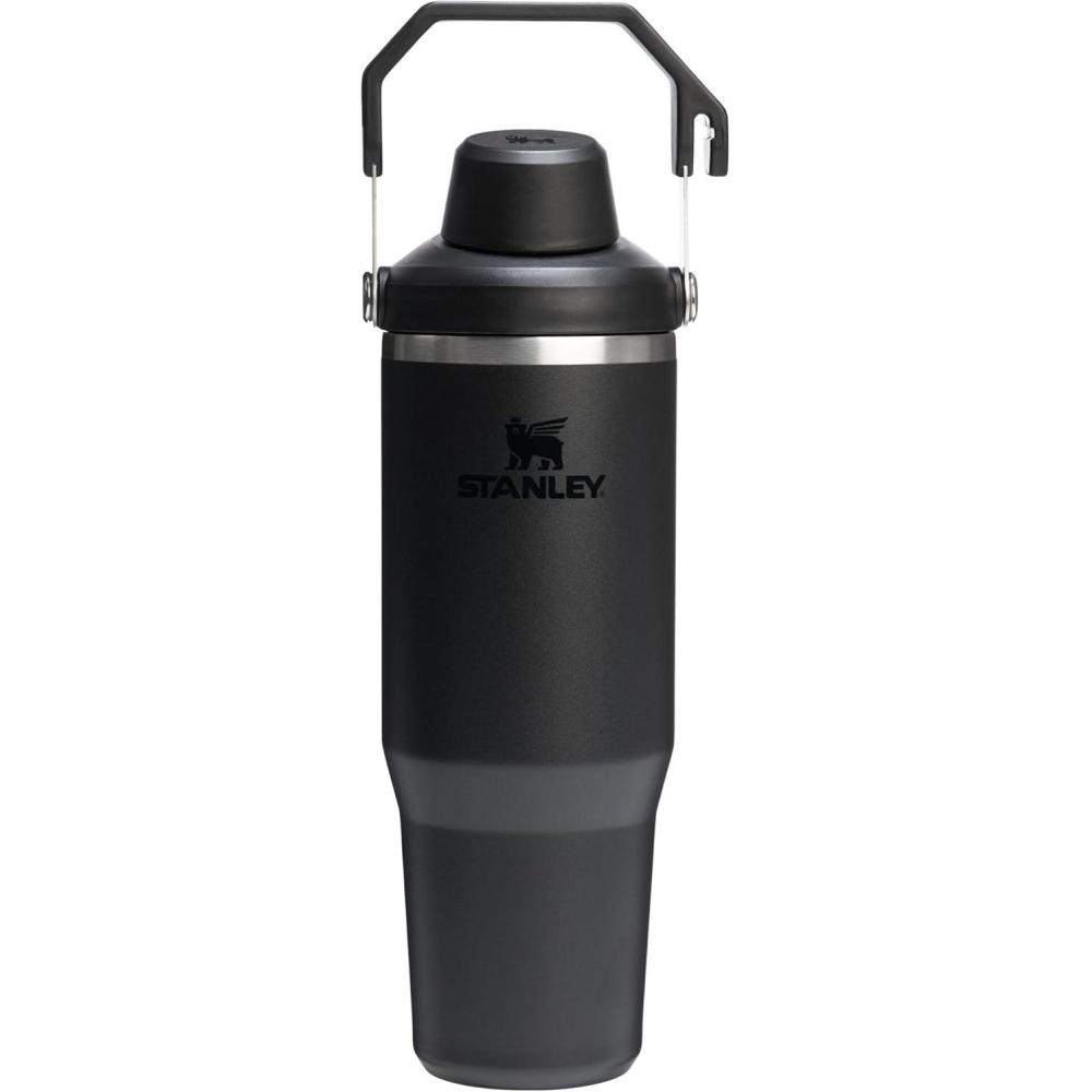 imageStanley IceFlow 20 Fast Flow Tumbler with Handle 40 oz Twist On Angled Spout Lid Leakproof Water Bottle Insulated Stainless Steel BPAFree Black 20Black 20