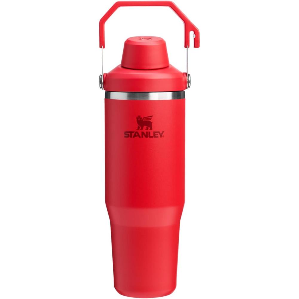 imageStanley IceFlow 20 Fast Flow Tumbler with Handle 40 oz Twist On Angled Spout Lid Leakproof Water Bottle Insulated Stainless Steel BPAFree Black 20Chili Red