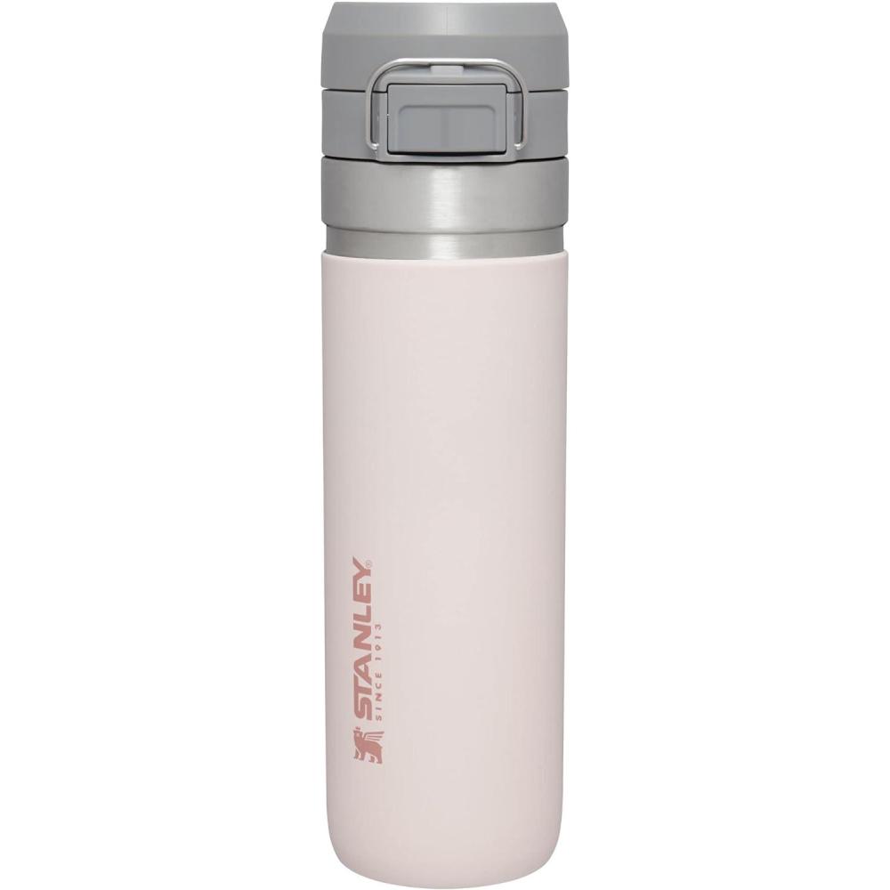 imageStanley Quick Flip GO Water Bottle 24 oz Push Button Lid Leakproof and Packable for Travel and Sports Insulated Stainless Steel BPAFree Rose Quartz