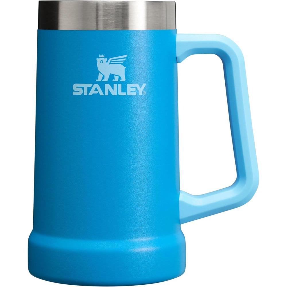imageStanley StayChill Beer Stein 24 oz  Heavy Duty Big Grip Handle  Beer Tumbler Drink Cup Holds 2 Cans  Insulated Stainless Steel Party Mug  BPAFreeAzure