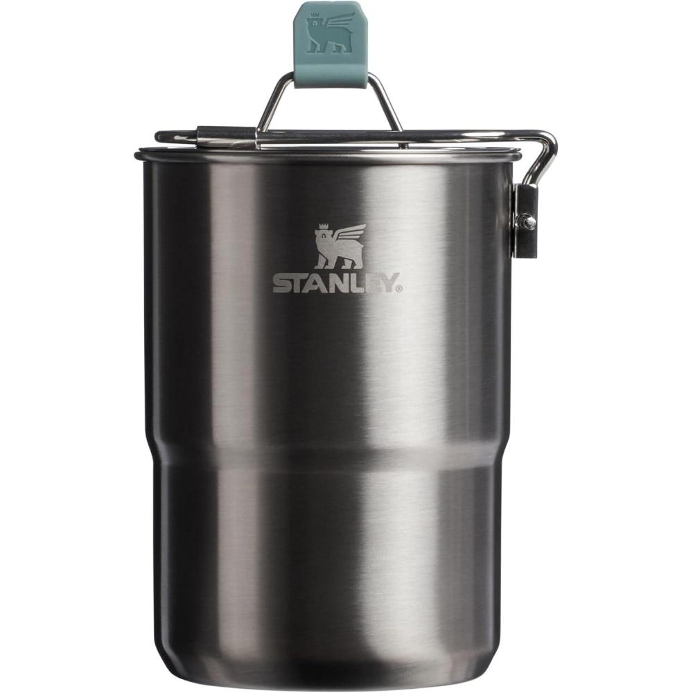 imageStanley Wildfare Go 4Piece Stainless Steel Two Cup Cook Set 32 oz Pot and Lid with Fold ampamp Lock Handle 2 Stacking Cups Camping Essentials for Your Camp Kitchen BPAFree Shale Charcoal