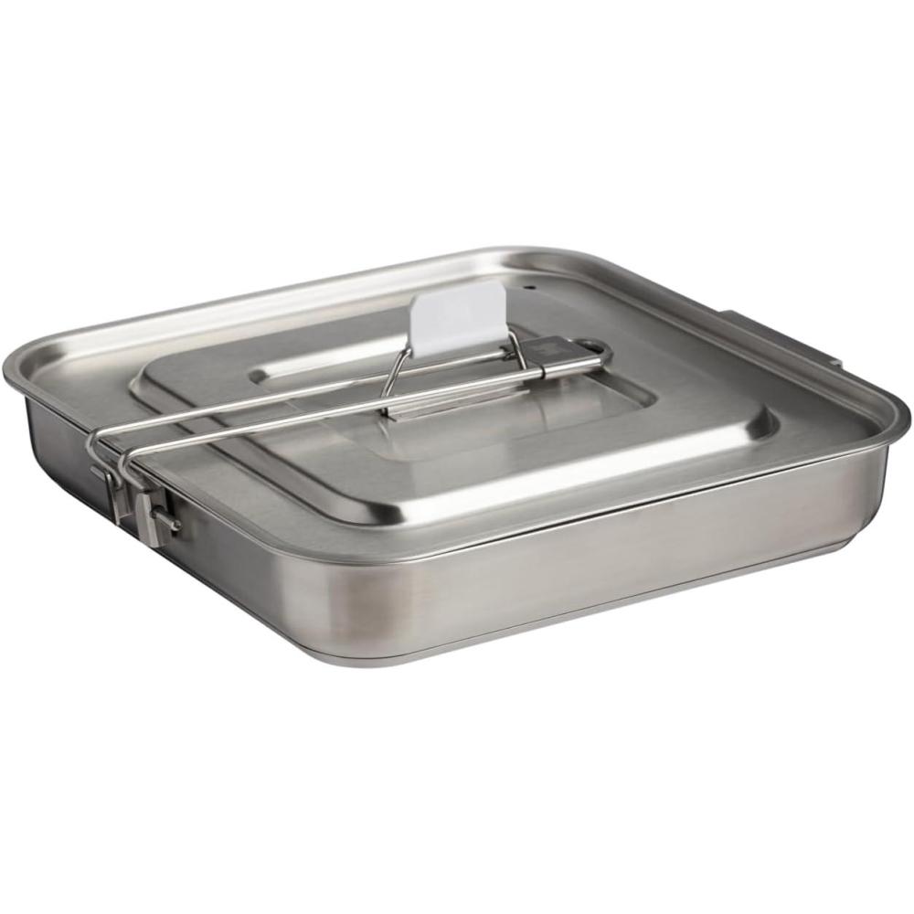 imageStanley Wildfare Pro 5Piece Stainless Steel Square Pan Cook Set 10 in Fry Pan with Fold ampamp Lock Handle Cutting Board and Spatula Camping Essentials for Your Camp Kitchen BPAFree