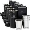 Stanley Adventure Pre-Party and Nesting Shot Glass Set | 8 oz Leakproof Hip Flask | 4 Shot Glasses in Travel Carrying Case | Insulated Stainless Steel Liquor | BPA-Free | Hammertone Green(Matte Black)