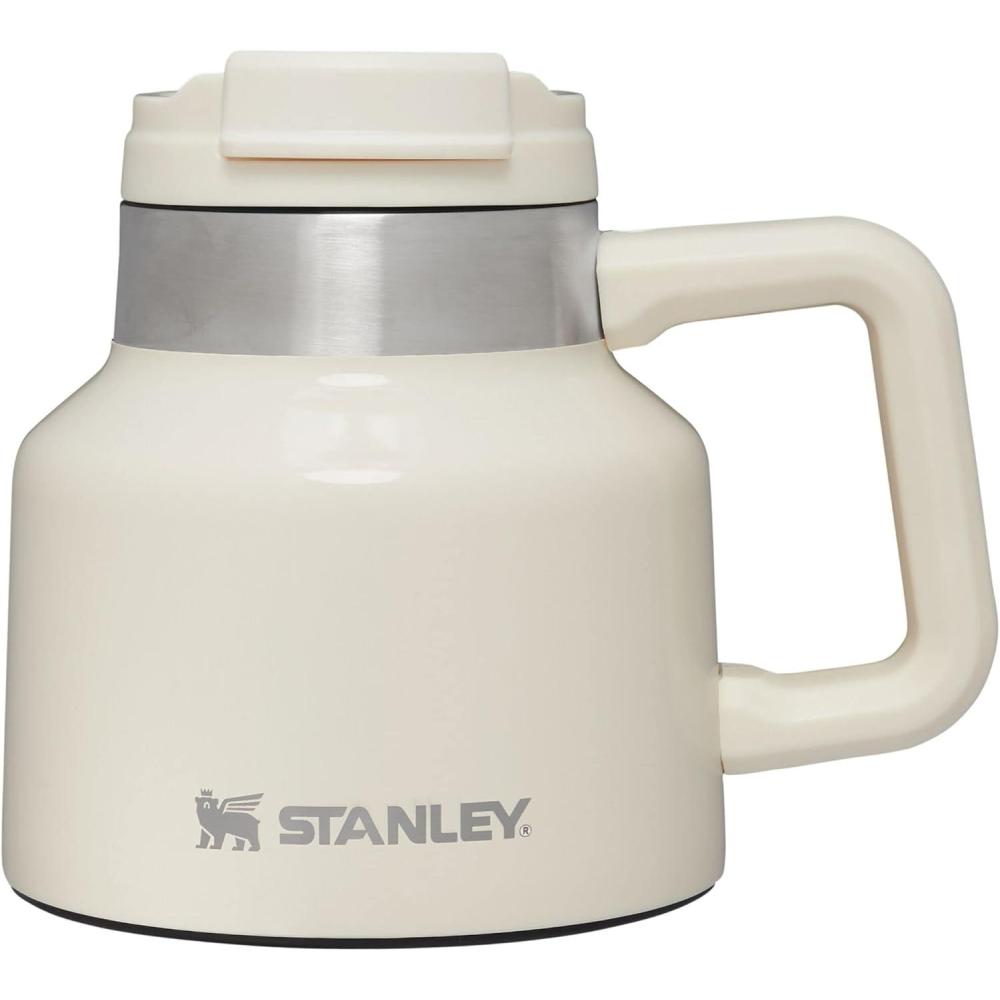 imageSTANLEY ToughToTip Admirals Mug 20 oz Twiston Flip Open Lid Wide Body with NonSkid Rubber Base Insulated Stainless Steel Coffee Cup BPAFree Cream Gloss