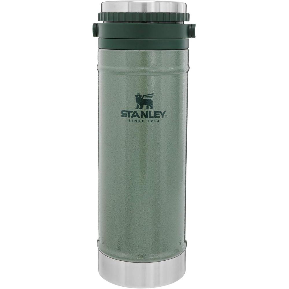 imageStanley Travel Mug with Integrated French Press 16 oz 5 Minute Brew 4 Hours HotLeakproof Lid Mesh Filter for Coffee Grounds Insulated Stainless Steel Coffee Maker BPAFree Hammertone GreenHammertone Green
