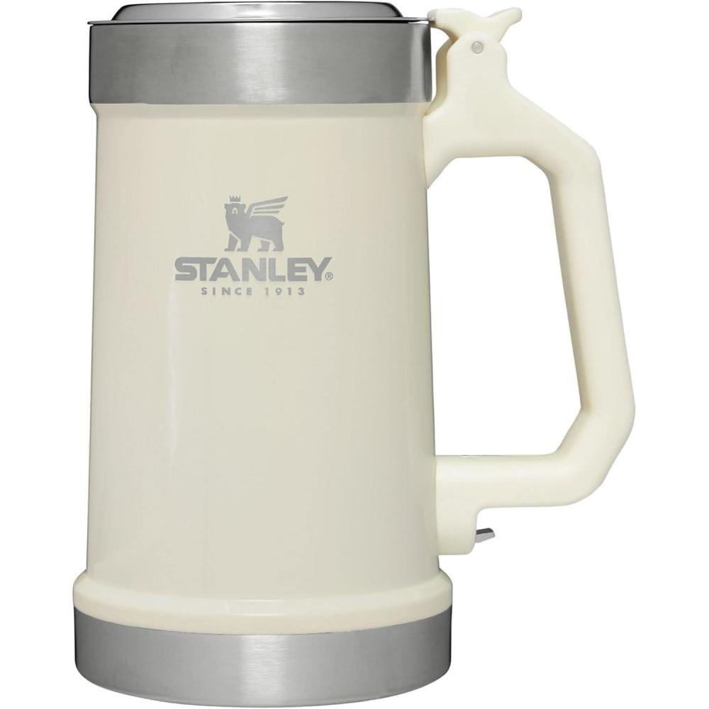 imageSTANLEY Classic Bottle Opener Beer Stein 24 oz  Flip Up Lid and Heavy Duty Handle with Built In Bottle Opener  Insulated Stainless Steel Beer Mug  BPAFreeCream Gloss