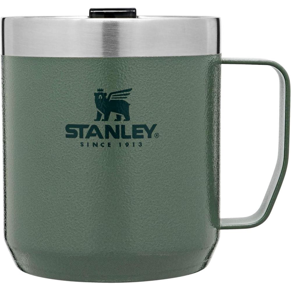 imageSTANLEY StayHot Camp Mug  Press Fit Drink Through Lid  Cup for Coffee Tea and Drinks  Insulated Stainless Steel Coffee Mug  BPAFreeHammertone Green