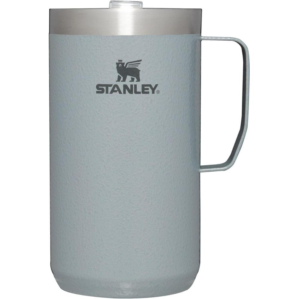 imageSTANLEY StayHot Camp Mug 24 oz  Press Fit Drink Through Lid  Cup for Coffee Tea and Drinks  Insulated Stainless Steel Coffee Mug  BPAFree  Hammertone SilverHammertone Silver