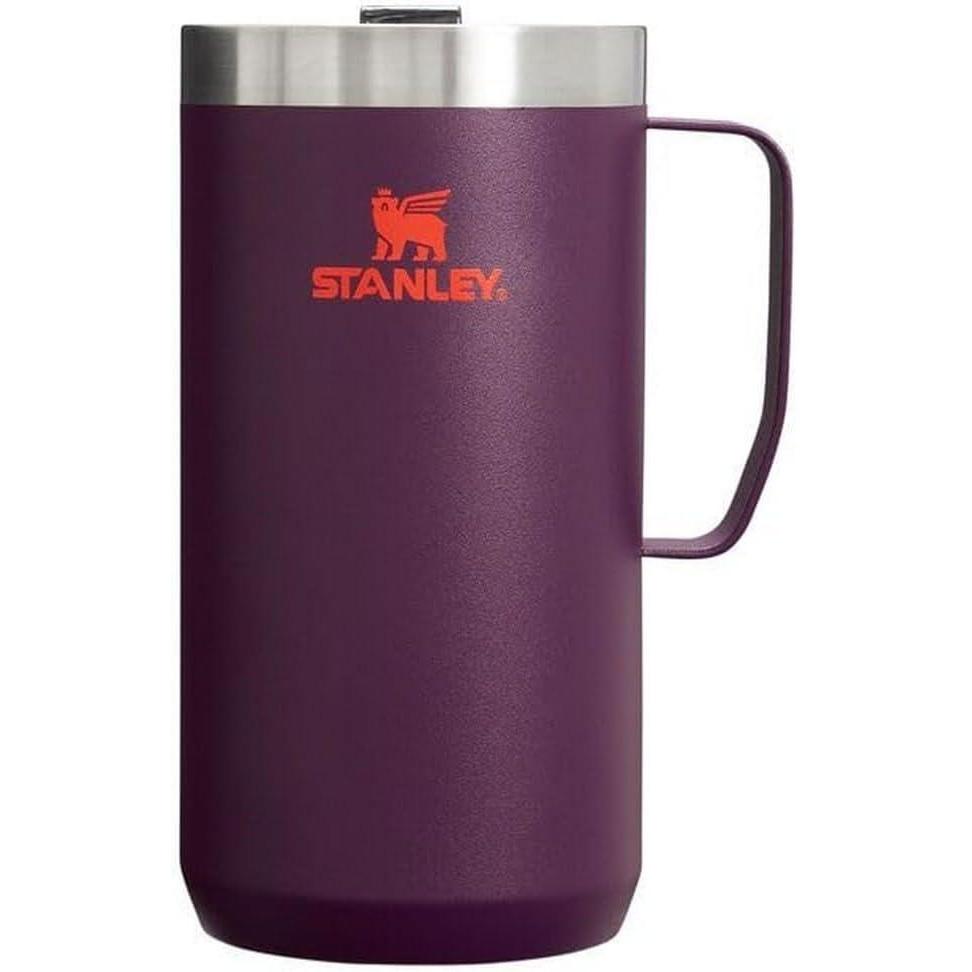 imageSTANLEY StayHot Camp Mug 24 oz  Press Fit Drink Through Lid  Cup for Coffee Tea and Drinks  Insulated Stainless Steel Coffee Mug  BPAFree  Hammertone SilverPlum