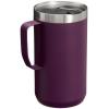STANLEY Stay-Hot Camp Mug 24 oz | Press Fit Drink Through Lid | Cup for Coffee, Tea and Drinks | Insulated Stainless Steel Coffee Mug | BPA-Free | Hammertone Silver(Plum)