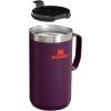 STANLEY Stay-Hot Camp Mug 24 oz | Press Fit Drink Through Lid | Cup for Coffee, Tea and Drinks | Insulated Stainless Steel Coffee Mug | BPA-Free | Hammertone Silver(Plum)