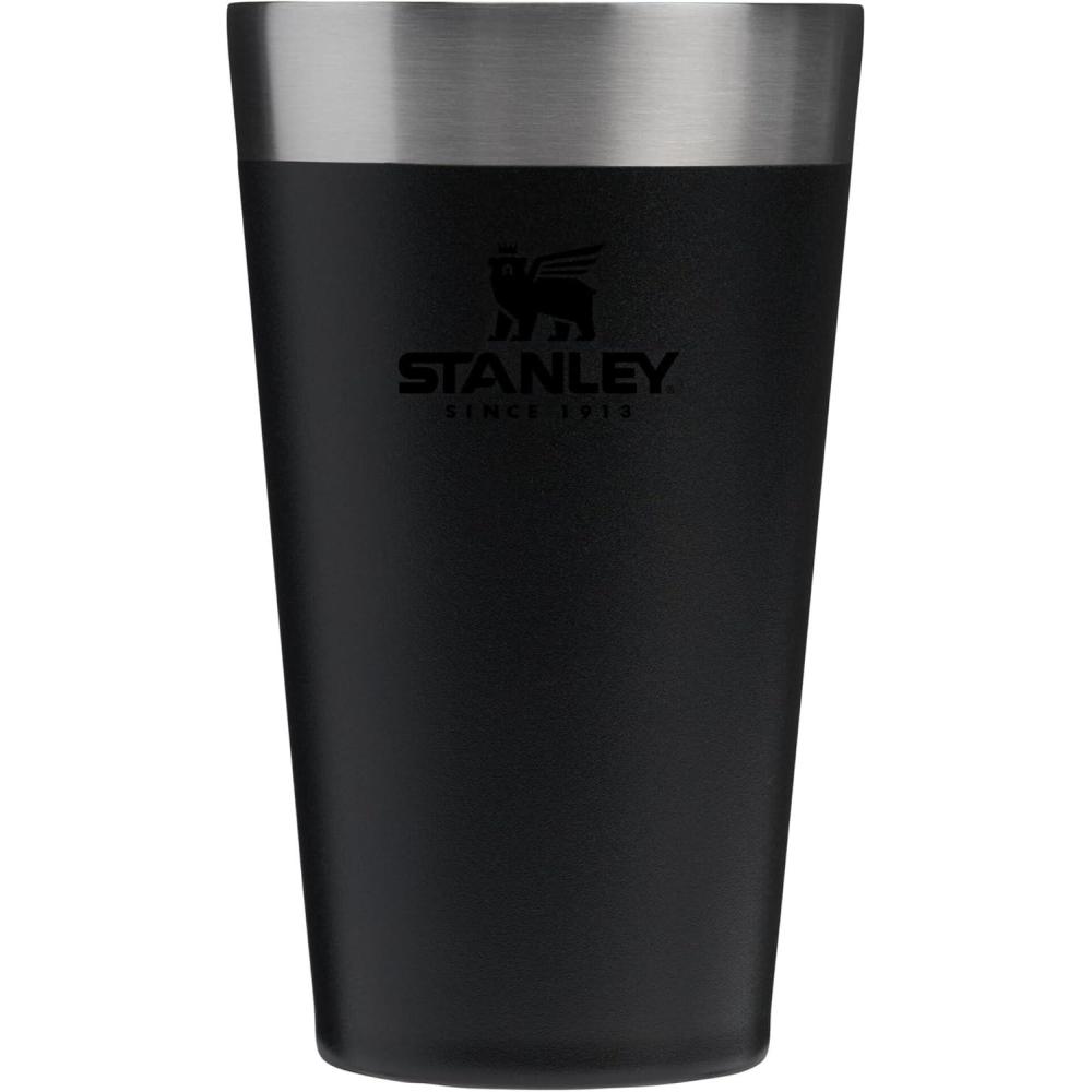 imageSTANLEY Adventure Stacking Beer Pint Glass 16oz  Stackable Drinking Cup for Cold Beverages  Dishwasher Safe  Insulated Stainless Steel Tumbler  BPAFree  Black 20