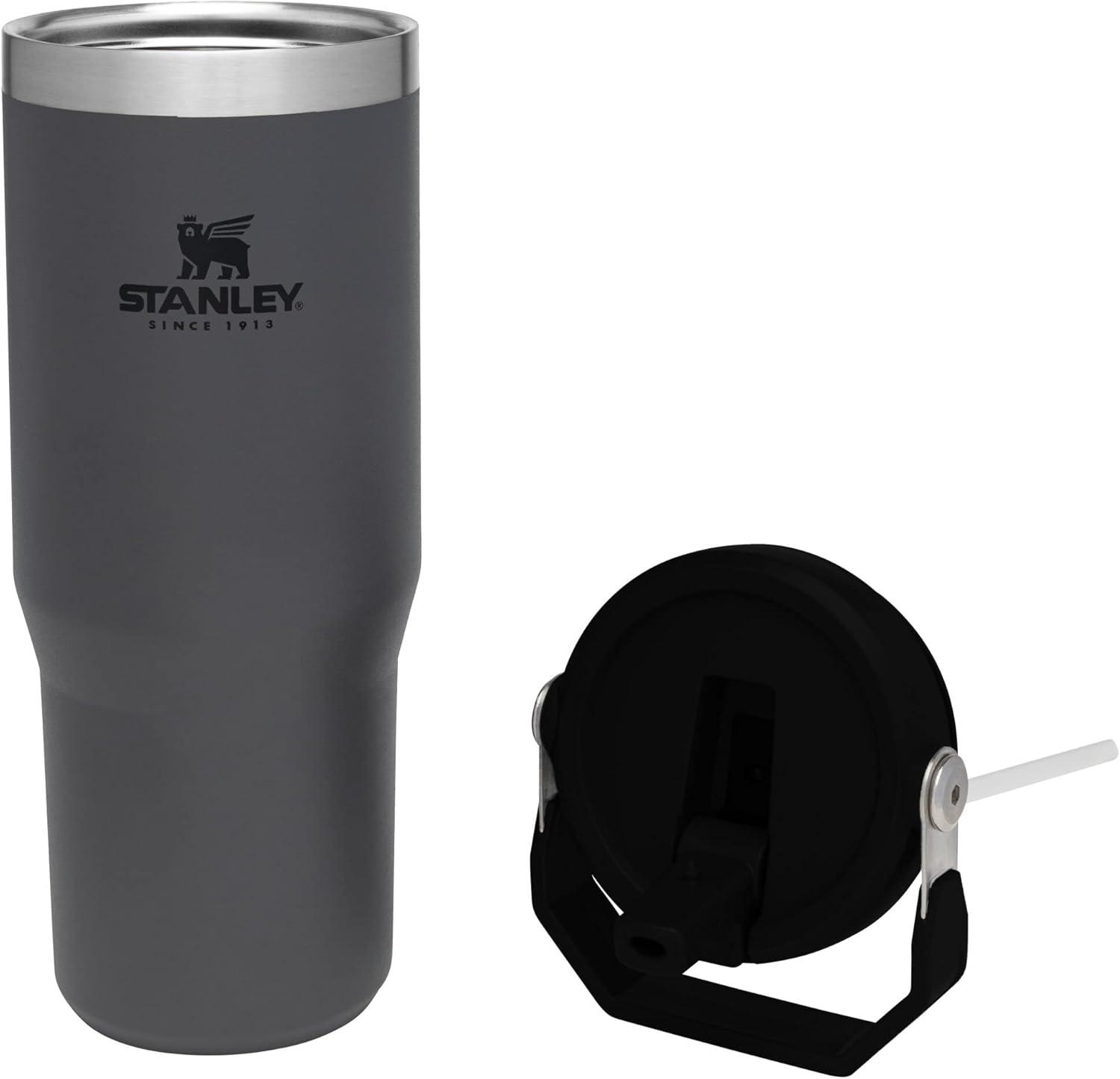 imageSTANLEY IceFlow 20 Flip Straw Tumbler with Handle 20 oz Twist On Lid and Flip Up Straw Leak Resistant Water Bottle Insulated Stainless Steel BPAFree AzureCharcoal