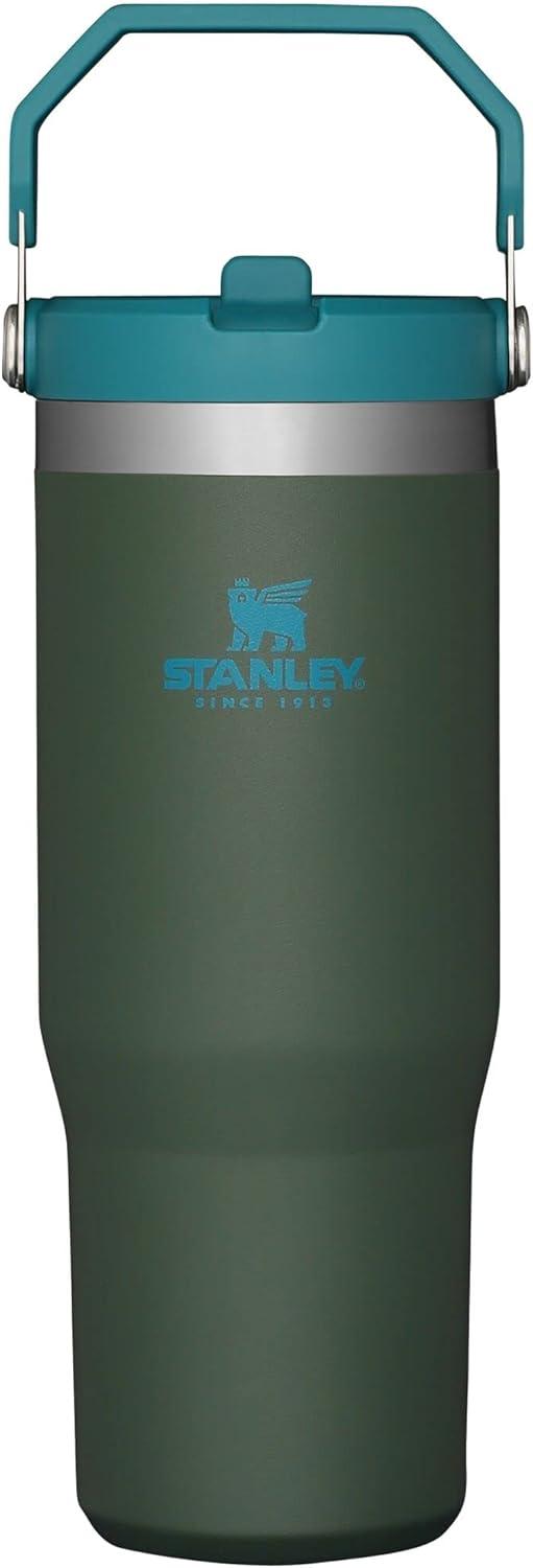 imageSTANLEY IceFlow 20 Flip Straw Tumbler with Handle 20 oz Twist On Lid and Flip Up Straw Leak Resistant Water Bottle Insulated Stainless Steel BPAFree AzureSpirulina