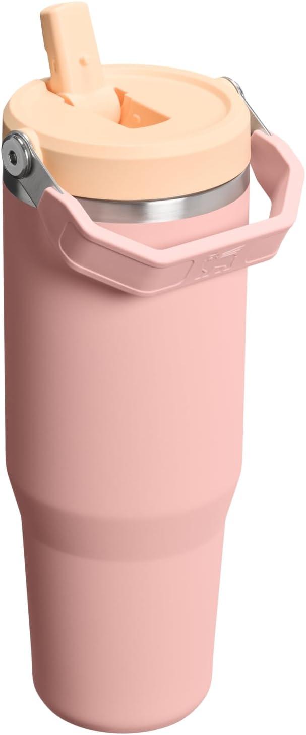 imageSTANLEY IceFlow 20 Flip Straw Tumbler with Handle 20 oz Twist On Lid and Flip Up Straw Leak Resistant Water Bottle Insulated Stainless Steel BPAFree AzurePeach Rose