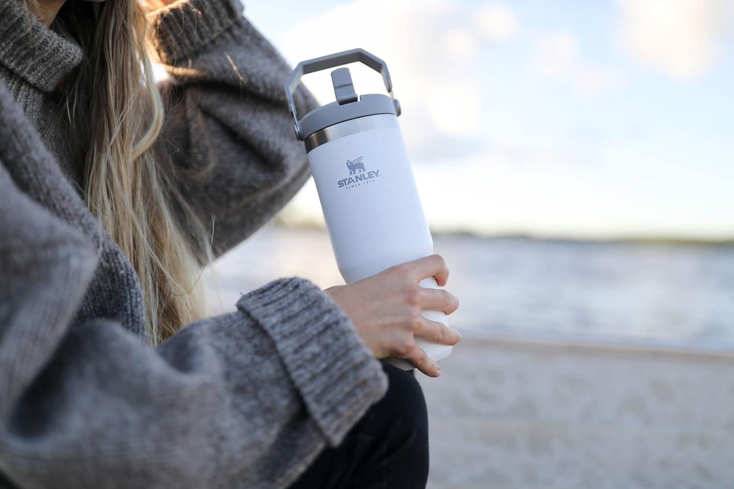 imageSTANLEY IceFlow 20 Flip Straw Tumbler with Handle 20 oz Twist On Lid and Flip Up Straw Leak Resistant Water Bottle Insulated Stainless Steel BPAFree AzurePolar