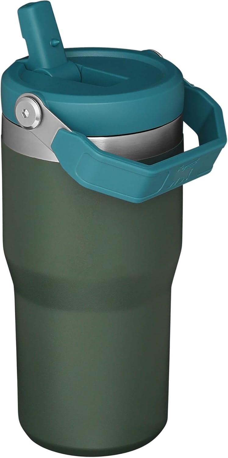 imageSTANLEY IceFlow 20 Flip Straw Tumbler with Handle 20 oz Twist On Lid and Flip Up Straw Leak Resistant Water Bottle Insulated Stainless Steel BPAFree AzureSpirulina