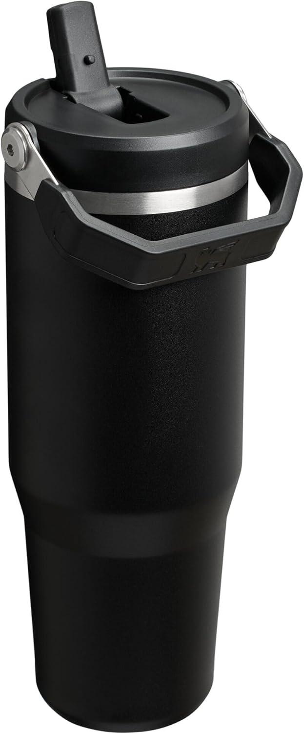 imageSTANLEY IceFlow 20 Flip Straw Tumbler with Handle 20 oz Twist On Lid and Flip Up Straw Leak Resistant Water Bottle Insulated Stainless Steel BPAFree AzureBlack 20