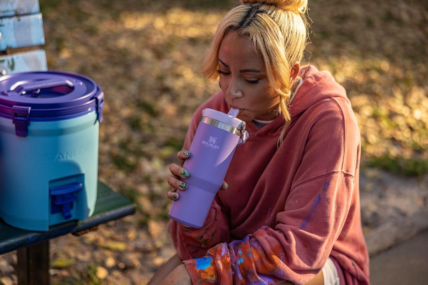 imageSTANLEY IceFlow 20 Flip Straw Tumbler with Handle 20 oz Twist On Lid and Flip Up Straw Leak Resistant Water Bottle Insulated Stainless Steel BPAFree AzureLavender